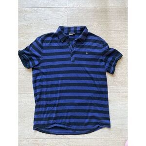 J‎ Lindeberg Mens XL Polo Blue Striped Casual Short Sleeve Cotton Shirt